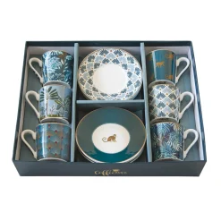Ensemble de 6 tasses à espresso de 100 ml avec soucoupes COFFEE Mania JUNGLE