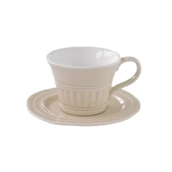 Ensemble de 6 tasses à petit-déjeuner de 400 ml avec soucoupes en porcelaine BEIGE