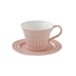 Ensemble de 6 tasses à petit-déjeuner de 400 ml avec soucoupes en porcelaine LIGHT PINK