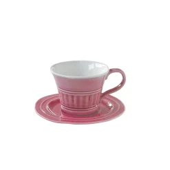 Ensemble de 6 tasses à thé de 250 ml avec soucoupes en porcelaine DEEP PINK