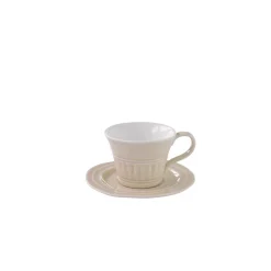 Ensemble de 6 tasses à thé de 120 ml avec soucoupes en porcelaine AQUA BEIGE
