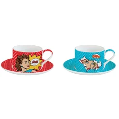 Ensemble de 2 tasses de 240 ml avec soucoupes POP ART