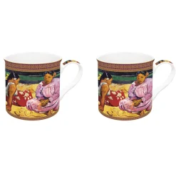 Ensemble de 2 tasses en porcelaine de 300 ml dans une boîte cadeau TAHITIAN WOMEN ON THE BEACH