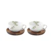 Ensemble de 2 tasses en porcelaine de 120 ml avec soucoupes en acacia NATURA