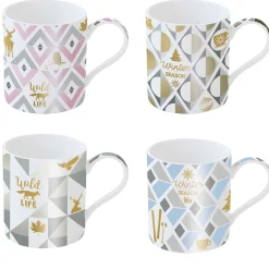 Ensemble de 4 tasses en porcelaine de 350 ml avec décors assortis SHINE & COLOUR WINTER SEASON
