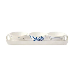 Ensemble plateau 33,5×11 cm avec 3 bols Ø 10 cm en porcelaine ELEGANCE