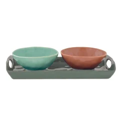 Ensemble plateau de 28×14 cm avec 2 bols de Ø 12 cm en porcelaine, version 2