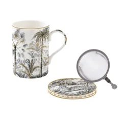 Mug et sous-verre en porcelaine fine china avec infuseur, 350 ml RETRO JUNGLE