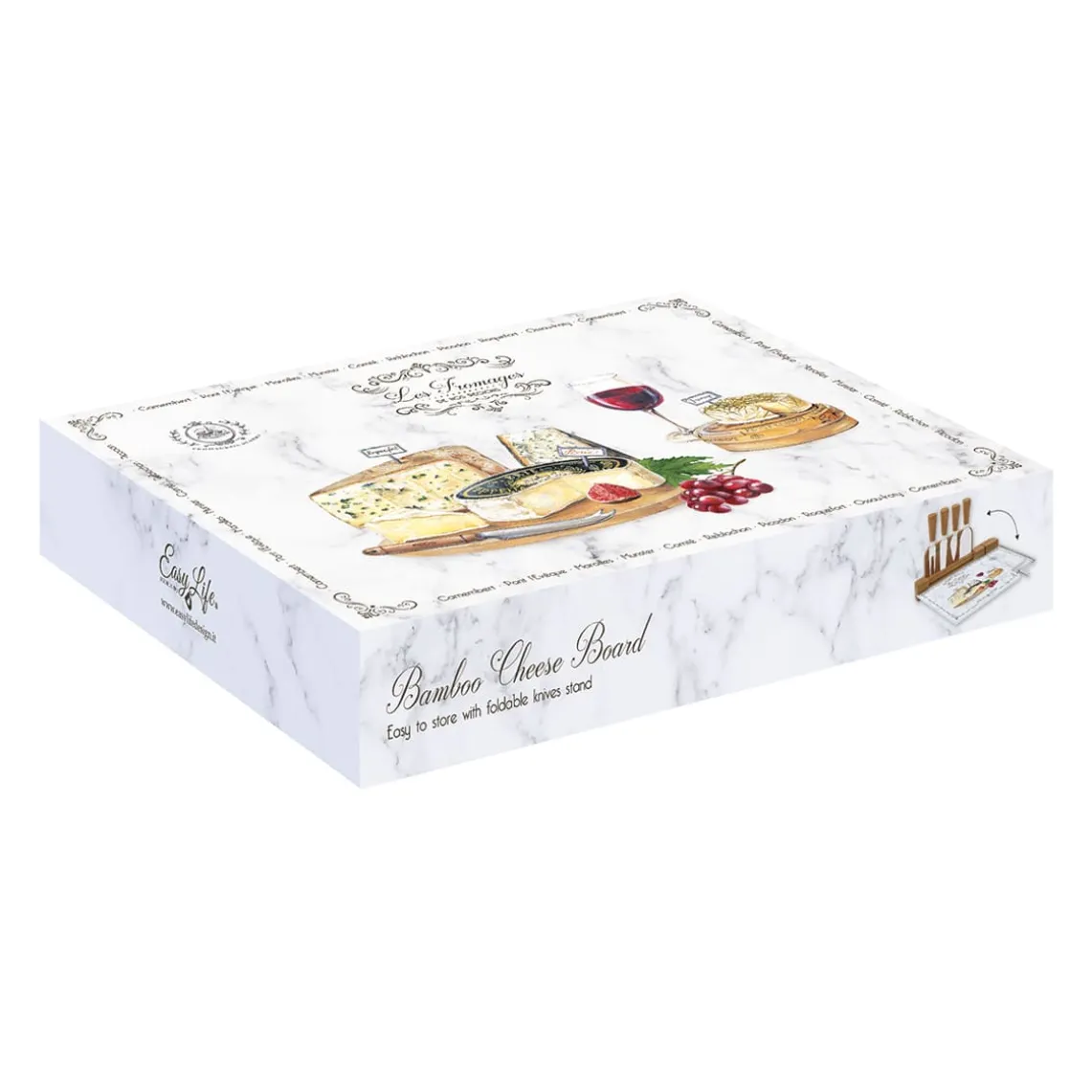 Planche à fromage avec fil et 4 couteaux à fromage LES FROMAGES