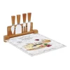 Planche à fromage avec plateau en verre et 4 couteaux à fromage LES FROMAGES