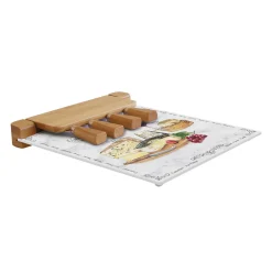 Planche à fromage avec plateau en verre et 4 couteaux à fromage LES FROMAGES
