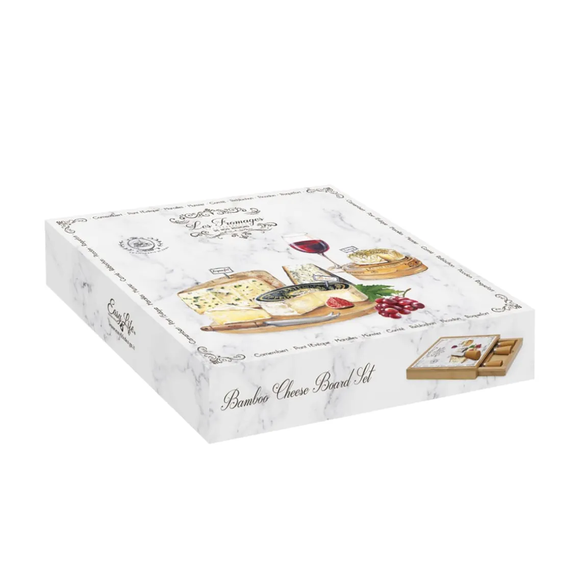 Planche à fromage en bambou avec plateau en verre et couteaux LES FROMAGES