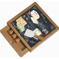 Planche à fromage en bambou avec plateau en verre et couteaux WORLD OF CHEESE