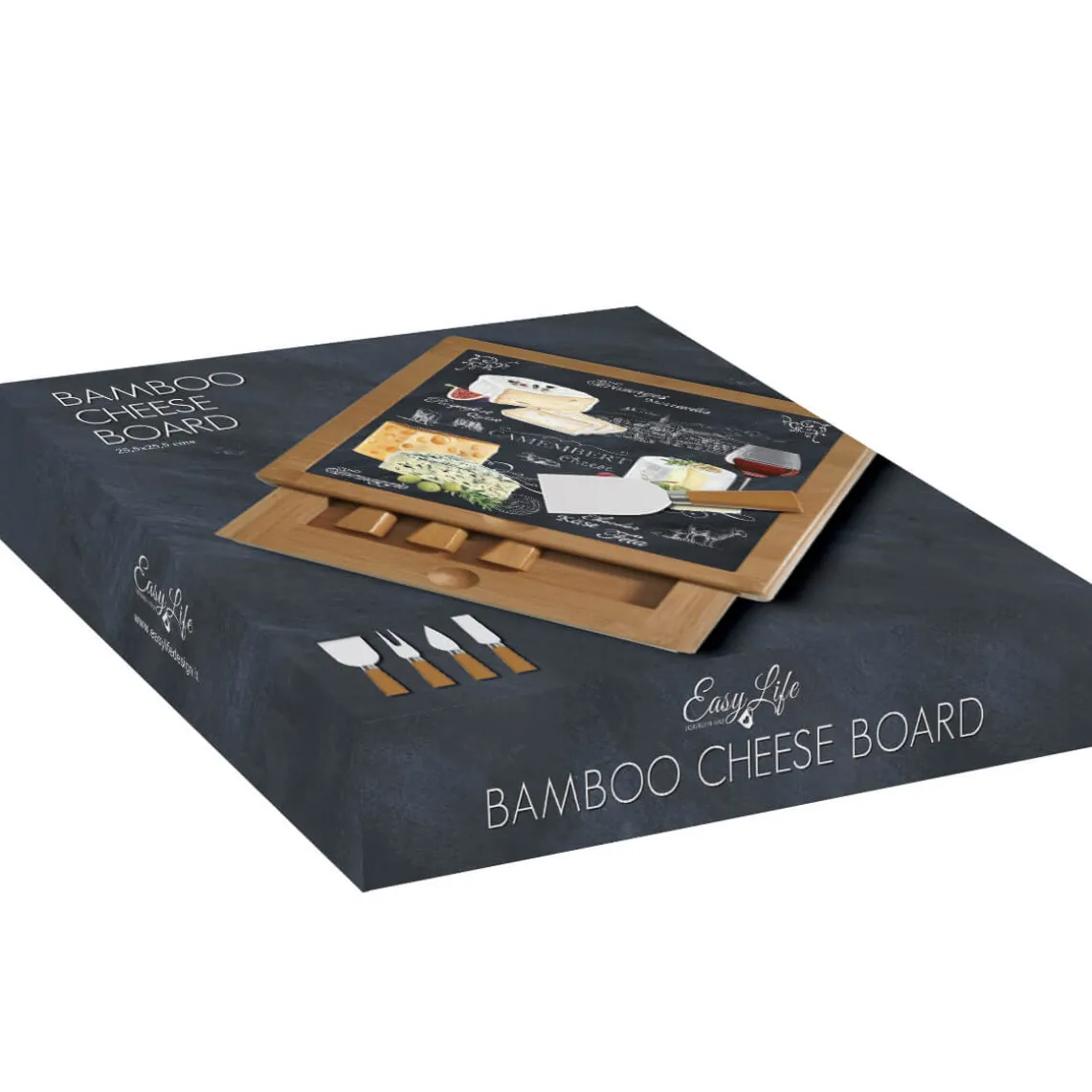 Planche à fromage en bambou avec plateau en verre et couteaux WORLD OF CHEESE
