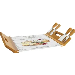 Plateau à fromage 44×28 en bambou avec base en verre et 4 couteaux LES FROMAGES