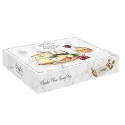 Plateau à fromage 44×28 en bambou avec base en verre et 4 couteaux LES FROMAGES