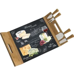 Plateau à fromage en bambou avec base en verre et 4 couteaux WORLD OF CHEESE