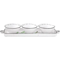 Plateau apéritif 37×10 cm avec 3 bols en porcelaine Ø 10 cm HERBARIUM