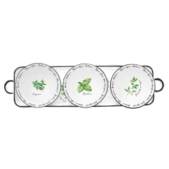 Plateau apéritif 37×10 cm avec 3 bols en porcelaine Ø 10 cm HERBARIUM