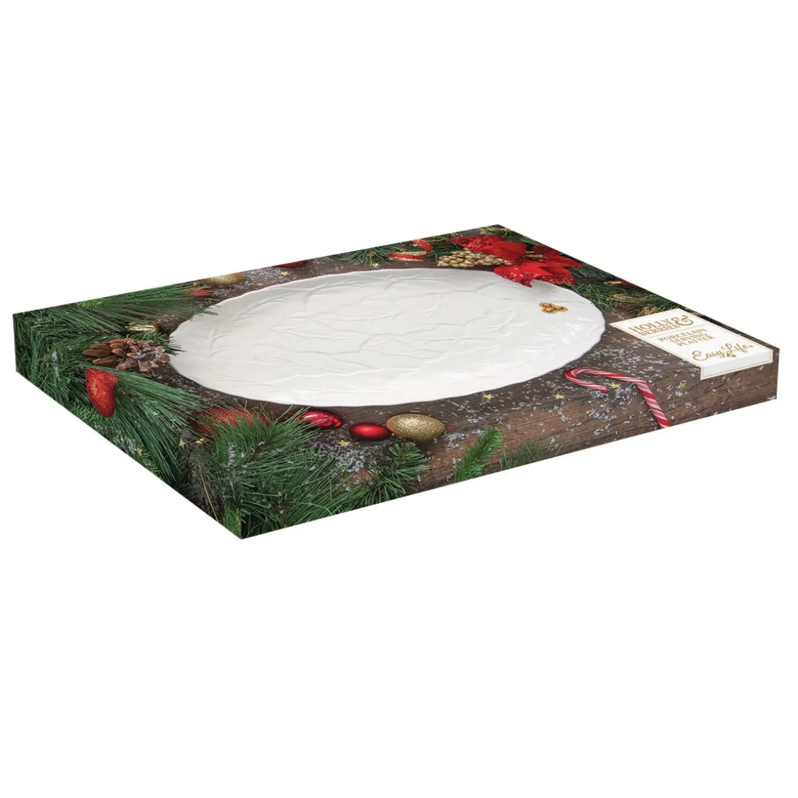 Plateau de service ovale HOLLY & BERRIES WHITE