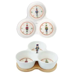 Set apéritif avec 3 bols en porcelaine et support en bambou NUTCRACKER