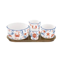 Set apéritif avec 4 bols et plateau en acacia CÔTE DE MER
