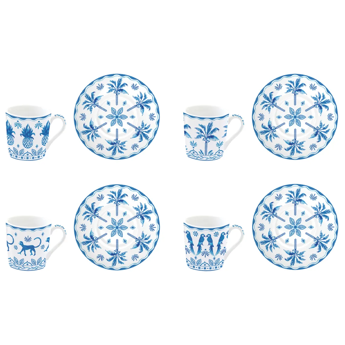 Set de 4 tasses à café avec soucoupes bleues EXOTIC VIBES