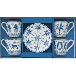 Set de 4 tasses à café avec soucoupes bleues EXOTIC VIBES
