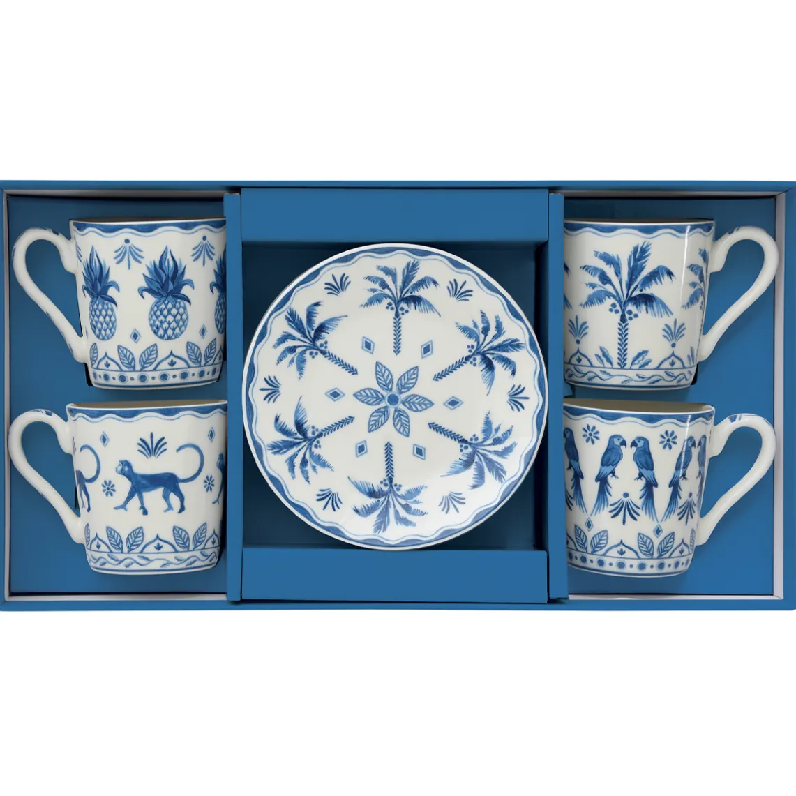 Set de 4 tasses à café avec soucoupes bleues EXOTIC VIBES