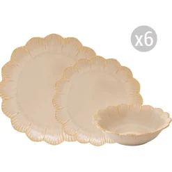 Set de vaisselle 18 pièces beige FLEURI