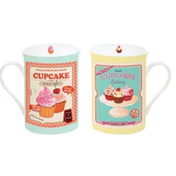 Set2tassesdeporcelainedans uneboîte en fer-blanc CUPCAKES PINK