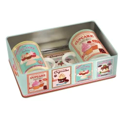 Set2tassesdeporcelainedans uneboîte en fer-blanc CUPCAKES PINK