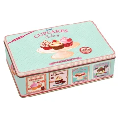 Set2tassesdeporcelainedans uneboîte en fer-blanc CUPCAKES PINK