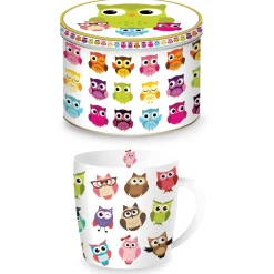 Tasse en porcelaine dans une boîte en fer-blanc OWLS FANCY