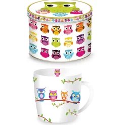 Tasse en porcelaine dans une boîte en fer-blanc OWLS BRANCH