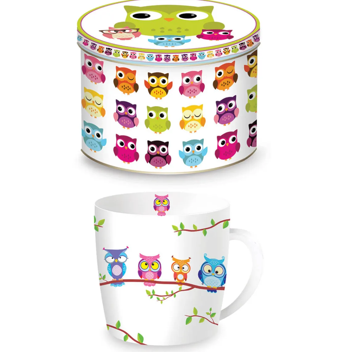 Tasse en porcelaine dans une boîte en fer-blanc OWLS BRANCH
