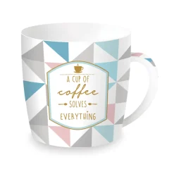 Tasse en porcelaine dans une boîte en métal A CUP Of COFFEE Solves Everything