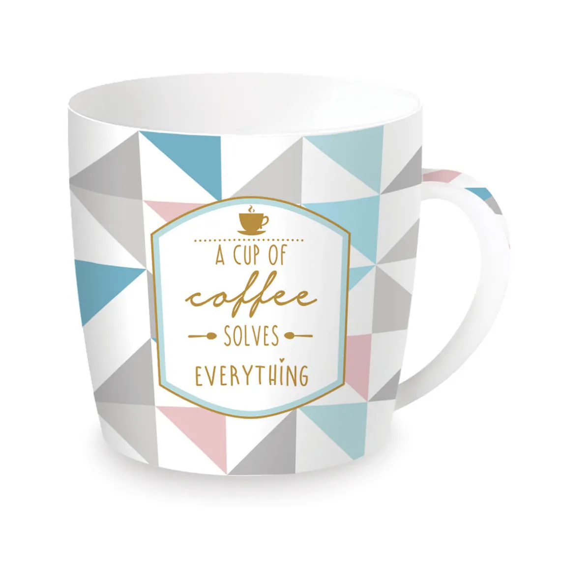 Tasse en porcelaine dans une boîte en métal A CUP Of COFFEE Solves Everything
