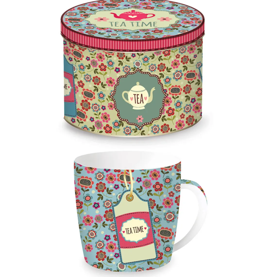 Tasse en porcelaine dans une boîte en fer-blanc BACKGROUND BLEU
