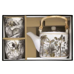 Théière 600 ml avec infuseur en métal et 2 tasses de 160 ml en porcelaine RETRO JUNGLE