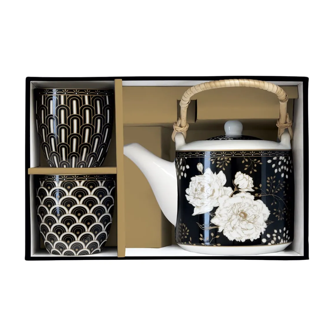 Théière avec infuseur et 2 petites tasses ART DECO & FLOWERS