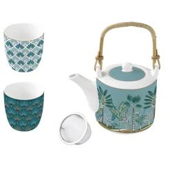Théière de 600 ml avec 2 tasses en porcelaine Atmosphere Jungl