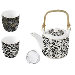 Théière en porcelaine de 600 ml avec 2 petites tasses SAVANA